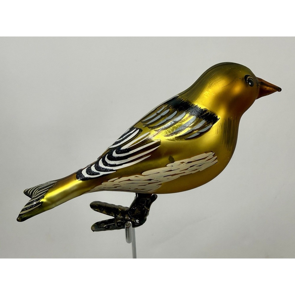 VTG Yellow Bird Goldfinch Mercury Glass‎ Clip on Christmas Ornament Hand Painted